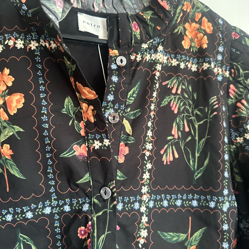 entro Black Floral Mini Dress with Orange & Pink Blooms - Picture 3 of 7